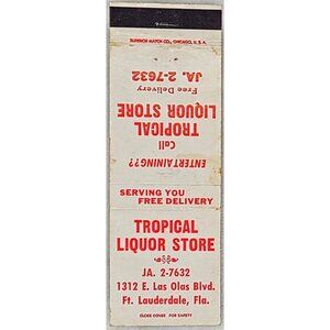 Front Strike Matchbook Cover Tropical Liquor Store Fort Lauderdale FL Florida